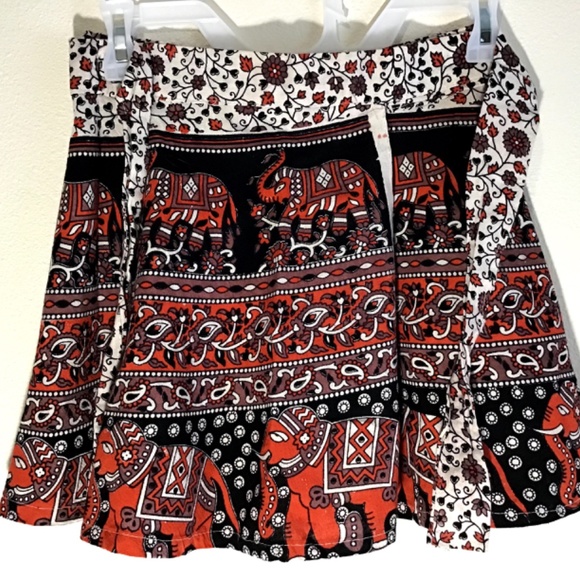 New Black Multicolor Elephant India new 100% cotton wrap SKIRT - Picture 3 of 3
